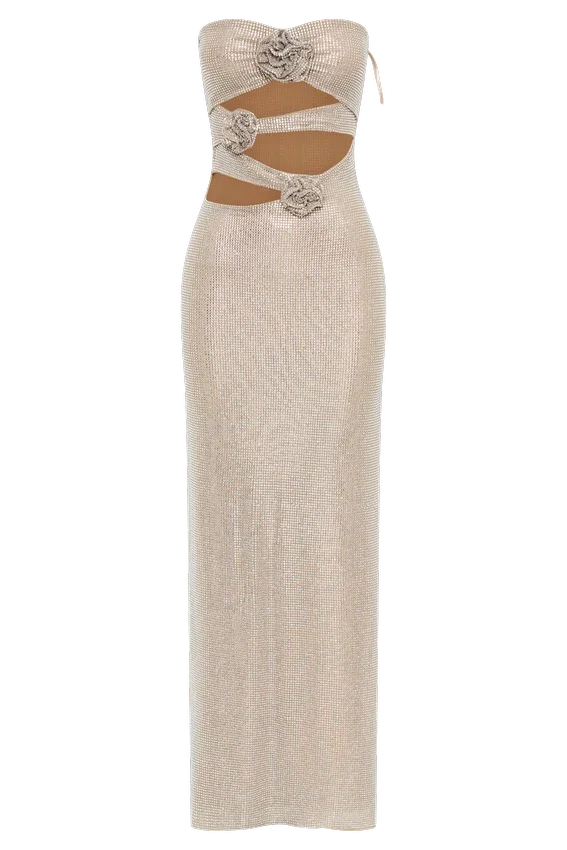 Stassie Strapless Rose Diamante Maxi Dress – Nude Stassie Strapless Rose Diamante Maxi Dress – Nude
