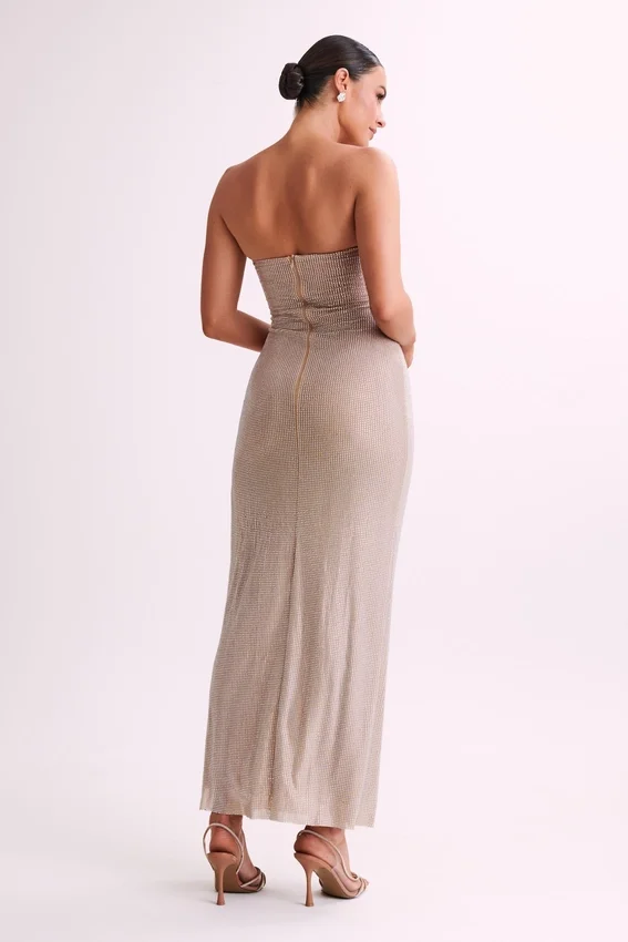 Stassie Strapless Rose Diamante Maxi Dress – Nude Stassie Strapless Rose Diamante Maxi Dress – Nude