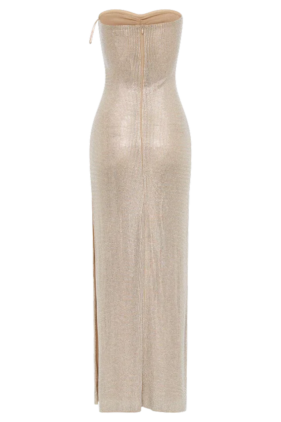 Stassie Strapless Rose Diamante Maxi Dress – Nude Stassie Strapless Rose Diamante Maxi Dress – Nude