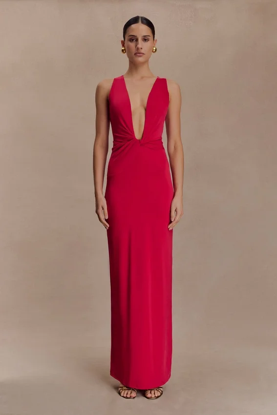 Stella Draped Slinky Maxi Dress – Fuchsia Pink Stella Draped Slinky Maxi Dress – Fuchsia Pink