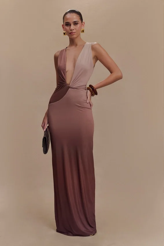 Stella Draped Slinky Maxi Dress – Mocha Ombre Stella Draped Slinky Maxi Dress – Mocha Ombre