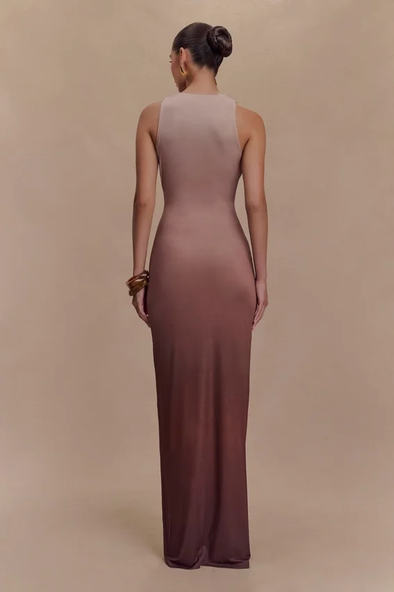 Stella Draped Slinky Maxi Dress – Mocha Ombre Stella Draped Slinky Maxi Dress – Mocha Ombre