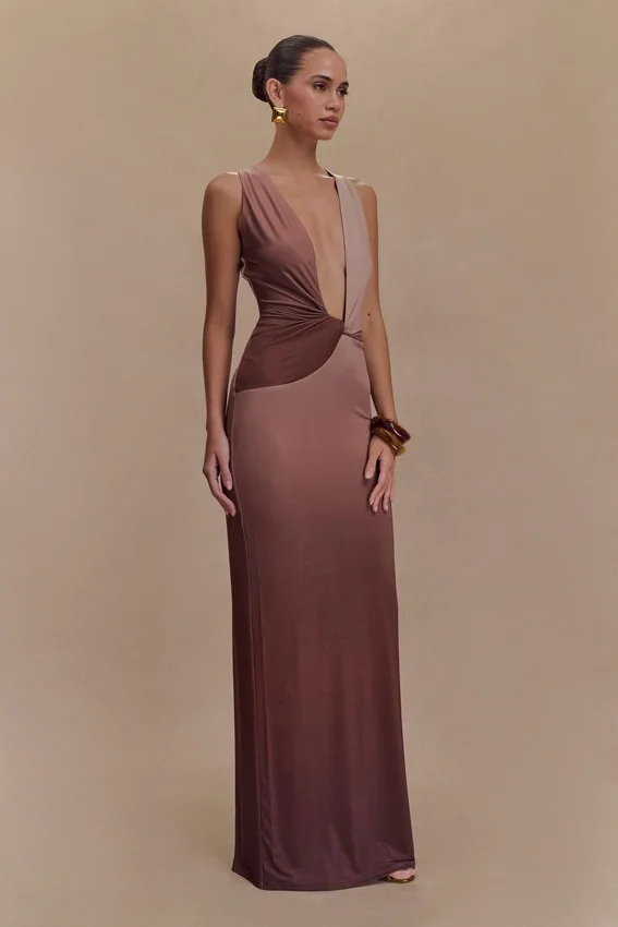 Stella Draped Slinky Maxi Dress – Mocha Ombre Stella Draped Slinky Maxi Dress – Mocha Ombre