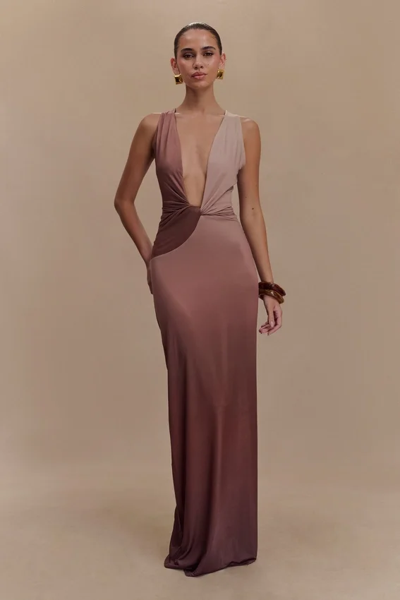 Stella Draped Slinky Maxi Dress – Mocha Ombre Stella Draped Slinky Maxi Dress – Mocha Ombre