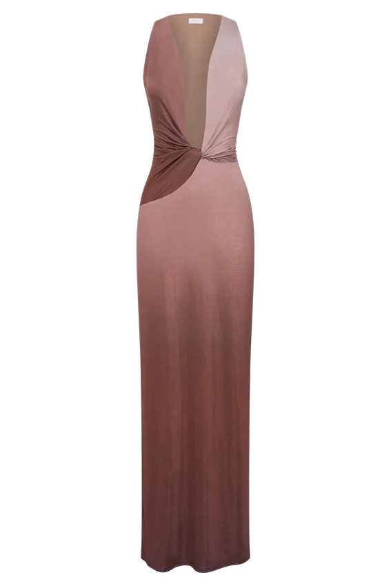 Stella Draped Slinky Maxi Dress – Mocha Ombre Stella Draped Slinky Maxi Dress – Mocha Ombre