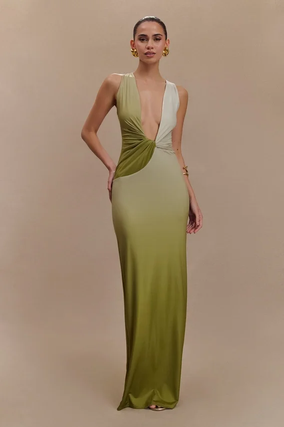 Stella Draped Slinky Maxi Dress – Ombre Vintage Olive Stella Draped Slinky Maxi Dress – Ombre Vintage Olive