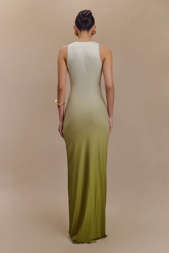 Stella Draped Slinky Maxi Dress – Ombre Vintage Olive Stella Draped Slinky Maxi Dress – Ombre Vintage Olive