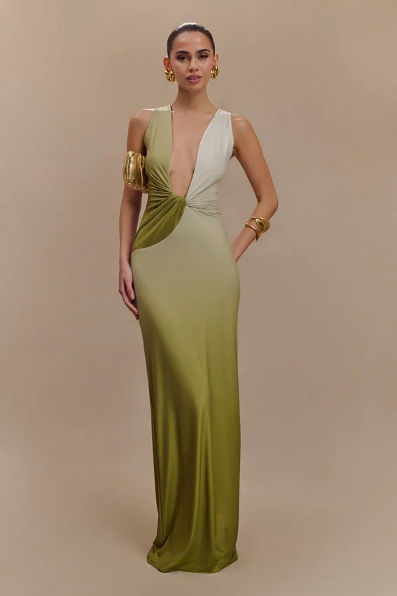 Stella Draped Slinky Maxi Dress – Ombre Vintage Olive Stella Draped Slinky Maxi Dress – Ombre Vintage Olive