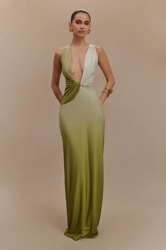 Stella Draped Slinky Maxi Dress – Ombre Vintage Olive Stella Draped Slinky Maxi Dress – Ombre Vintage Olive