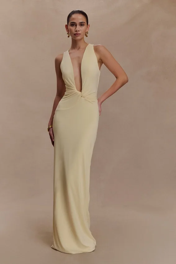 Stella Draped Slinky Maxi Dress – Pale Lemon Stella Draped Slinky Maxi Dress – Pale Lemon