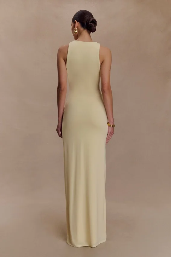 Stella Draped Slinky Maxi Dress – Pale Lemon Stella Draped Slinky Maxi Dress – Pale Lemon