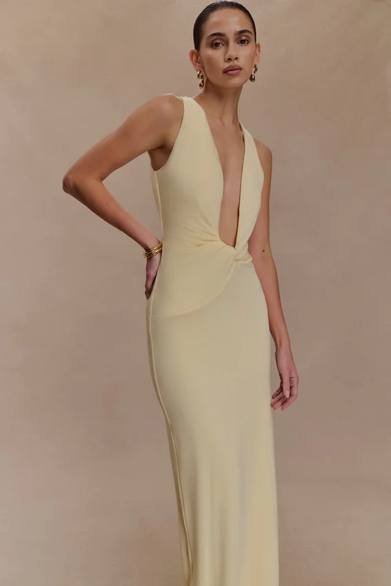 Stella Draped Slinky Maxi Dress – Pale Lemon Stella Draped Slinky Maxi Dress – Pale Lemon