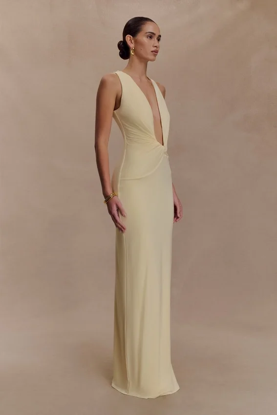 Stella Draped Slinky Maxi Dress – Pale Lemon Stella Draped Slinky Maxi Dress – Pale Lemon