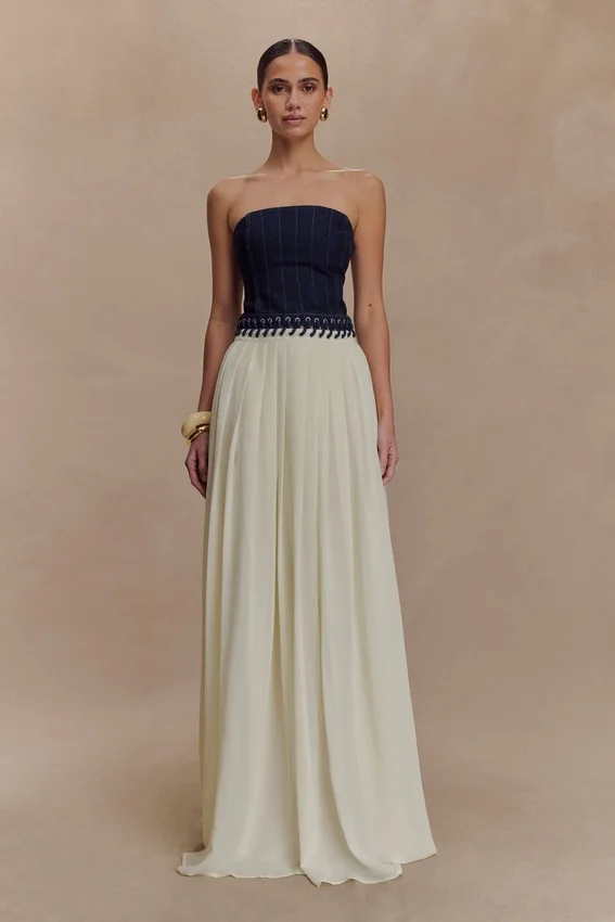 Suella Chiffon Denim Maxi Dress – Indigo Blue Suella Chiffon Denim Maxi Dress – Indigo Blue