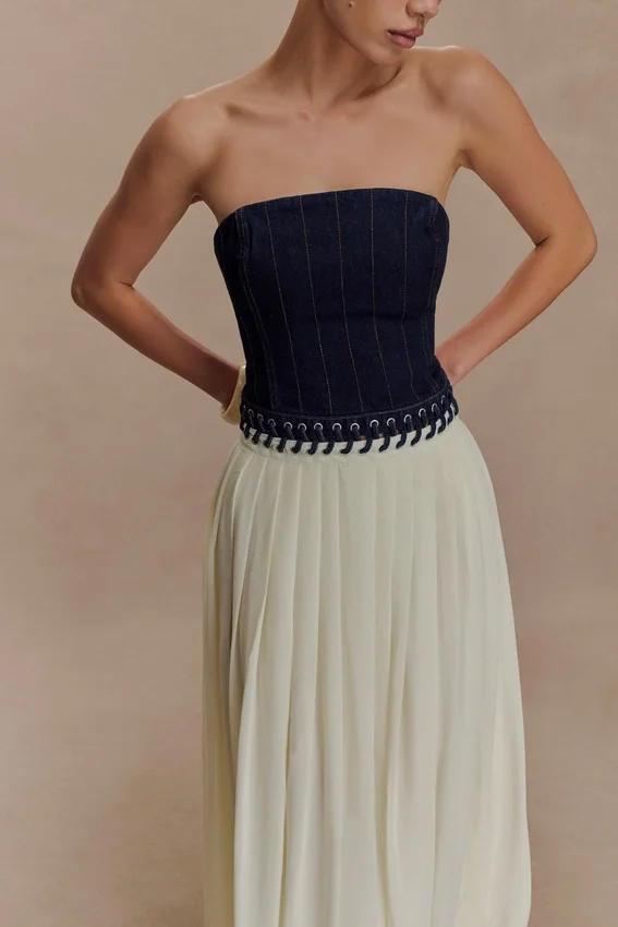 Suella Chiffon Denim Maxi Dress – Indigo Blue Suella Chiffon Denim Maxi Dress – Indigo Blue