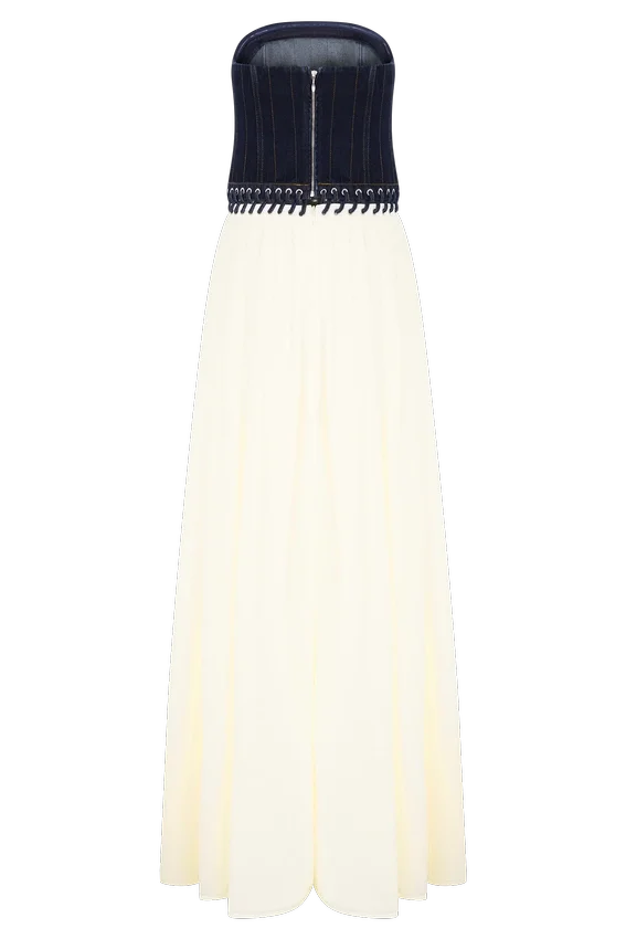 Suella Chiffon Denim Maxi Dress – Indigo Blue Suella Chiffon Denim Maxi Dress – Indigo Blue