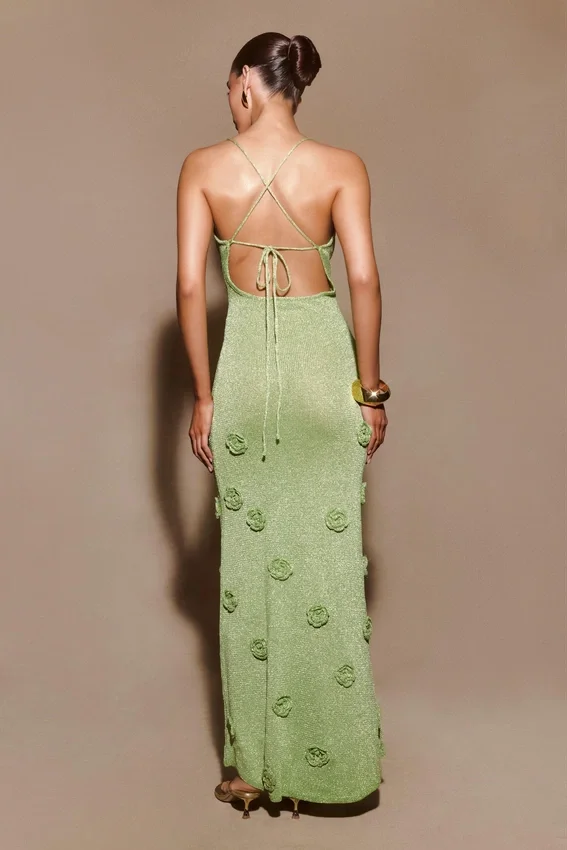 Suki Metallic Knit Maxi Dress – Pastel Green Suki Metallic Knit Maxi Dress – Pastel Green