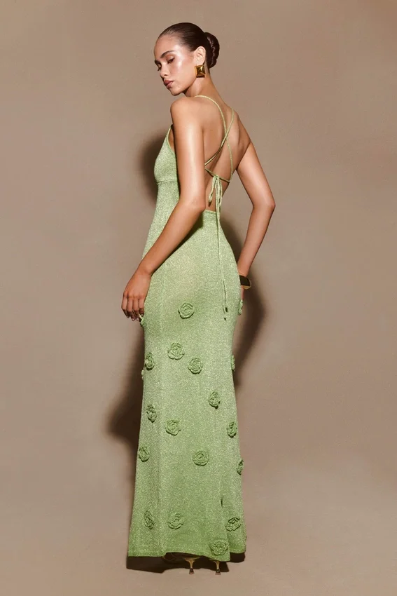 Suki Metallic Knit Maxi Dress – Pastel Green Suki Metallic Knit Maxi Dress – Pastel Green