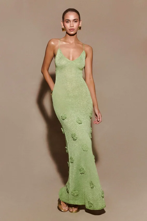 Suki Metallic Knit Maxi Dress – Pastel Green Suki Metallic Knit Maxi Dress – Pastel Green