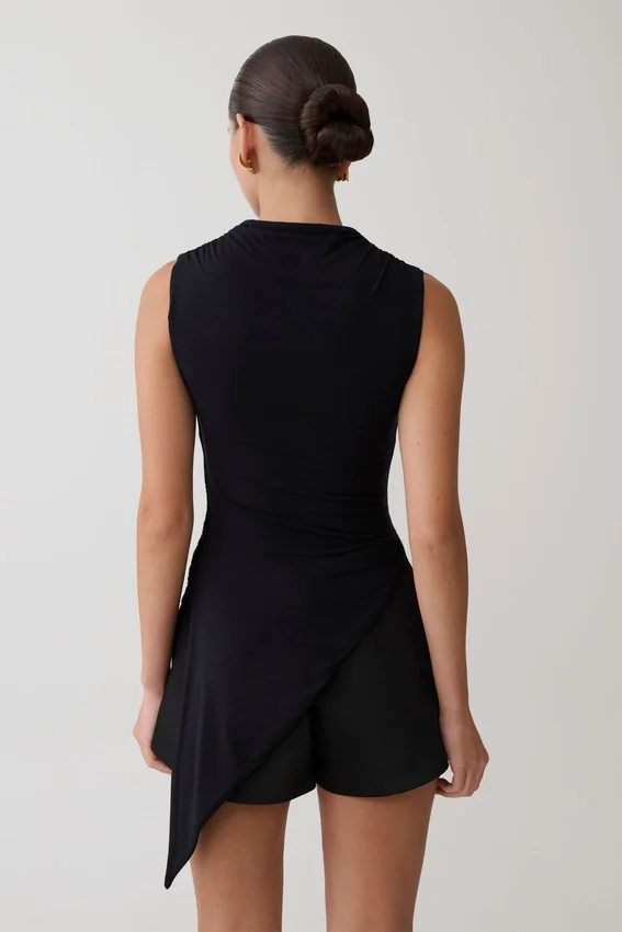 Suong High Neck Gathered Top – Black Suong High Neck Gathered Top – Black