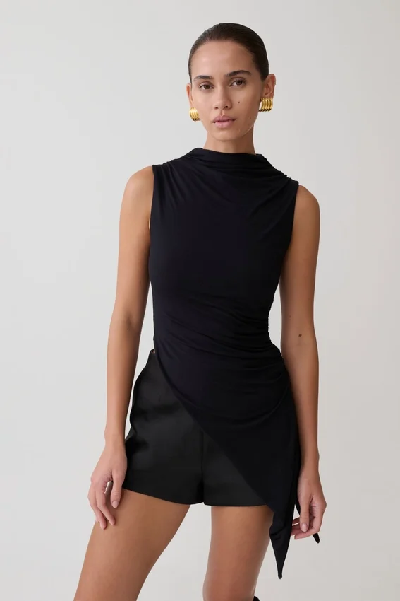 Suong High Neck Gathered Top – Black Suong High Neck Gathered Top – Black