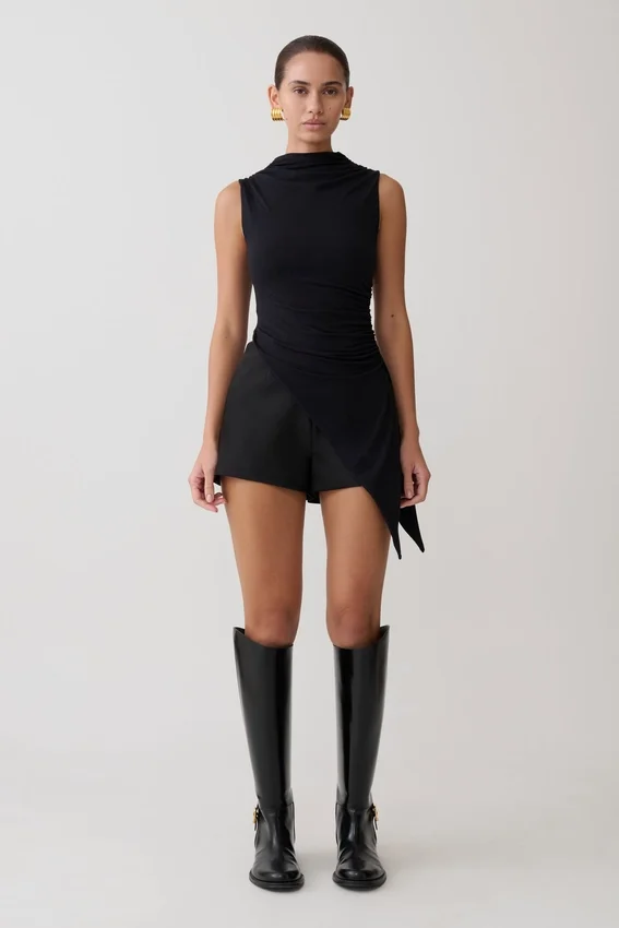 Suong High Neck Gathered Top – Black Suong High Neck Gathered Top – Black