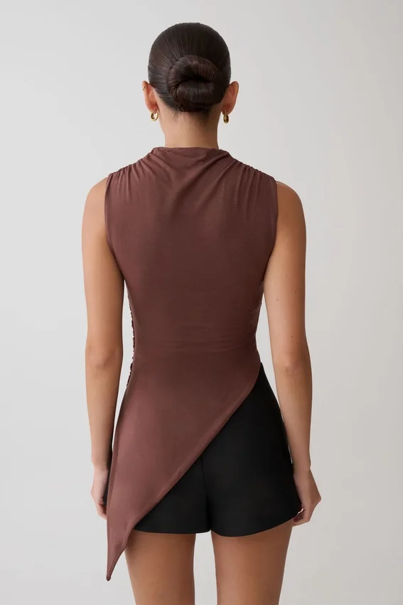 Suong High Neck Gathered Top – Mocha Suong High Neck Gathered Top – Mocha