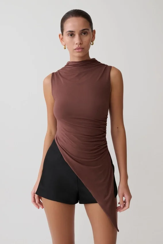 Suong High Neck Gathered Top – Mocha Suong High Neck Gathered Top – Mocha