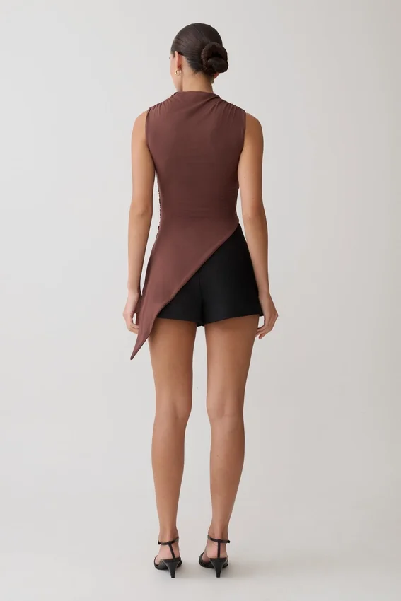 Suong High Neck Gathered Top – Mocha Suong High Neck Gathered Top – Mocha