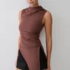 Suong High Neck Gathered Top – Mocha Suong High Neck Gathered Top – Mocha