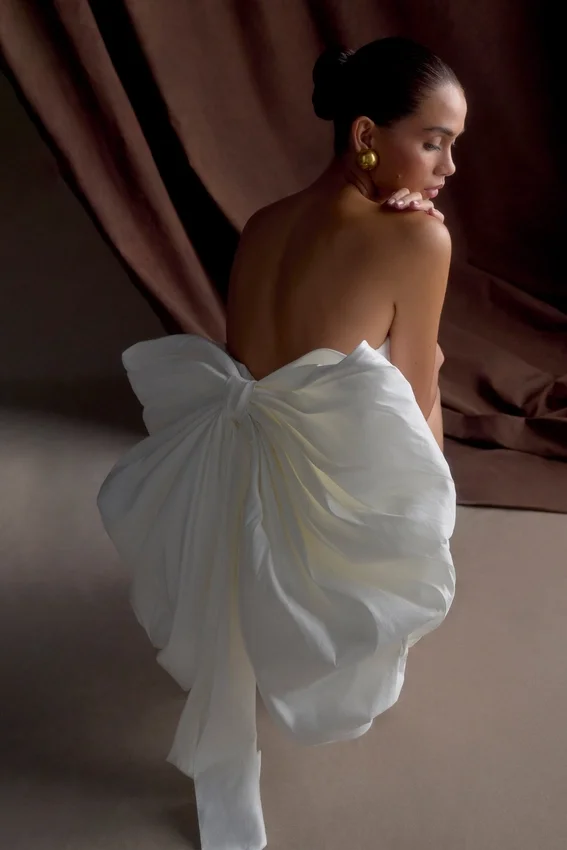 Suzette Taffeta Bow Mini Dress – White Suzette Taffeta Bow Mini Dress – White