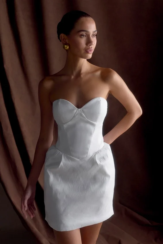 Suzette Taffeta Bow Mini Dress – White Suzette Taffeta Bow Mini Dress – White