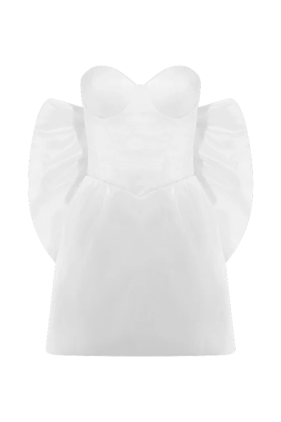 Suzette Taffeta Bow Mini Dress – White Suzette Taffeta Bow Mini Dress – White