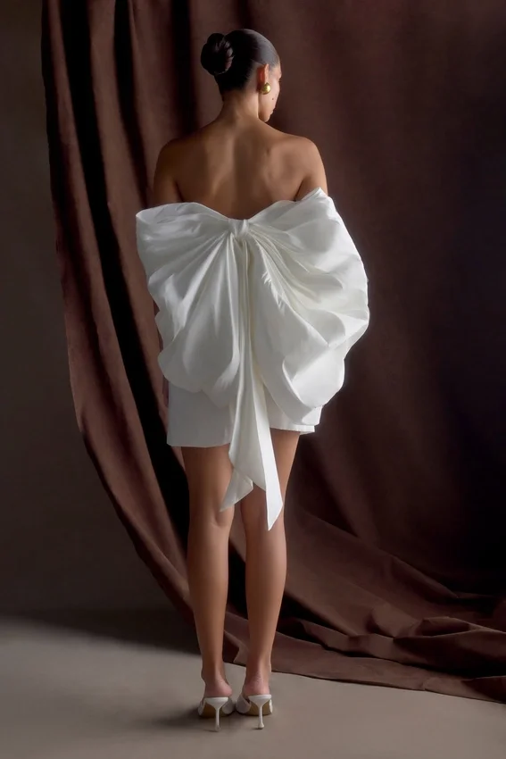 Suzette Taffeta Bow Mini Dress – White Suzette Taffeta Bow Mini Dress – White