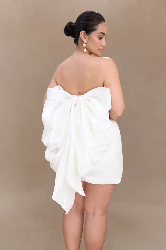Suzette Taffeta Bow Mini Dress – White Suzette Taffeta Bow Mini Dress – White