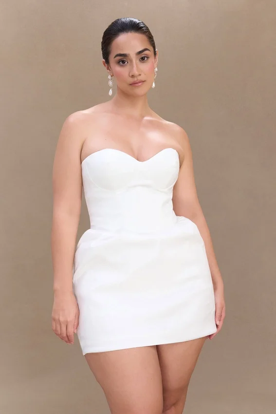 Suzette Taffeta Bow Mini Dress – White Suzette Taffeta Bow Mini Dress – White