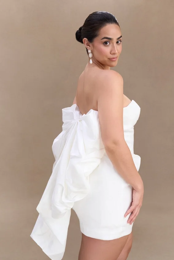 Suzette Taffeta Bow Mini Dress – White Suzette Taffeta Bow Mini Dress – White