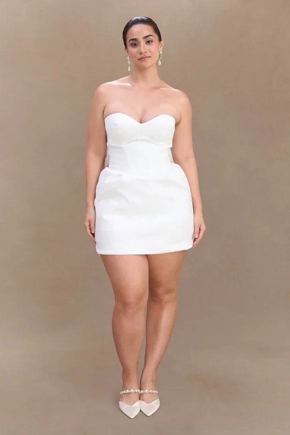 Suzette Taffeta Bow Mini Dress – White Suzette Taffeta Bow Mini Dress – White
