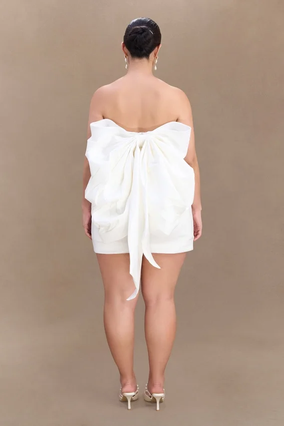 Suzette Taffeta Bow Mini Dress – White Suzette Taffeta Bow Mini Dress – White