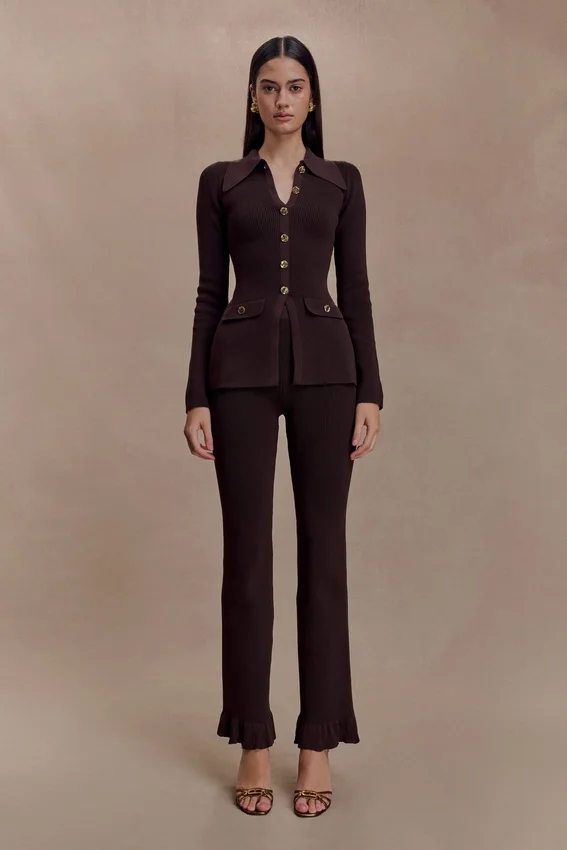 Suzie Ribbed Flared Pants – Chocolate Suzie Ribbed Flared Pants – Chocolate