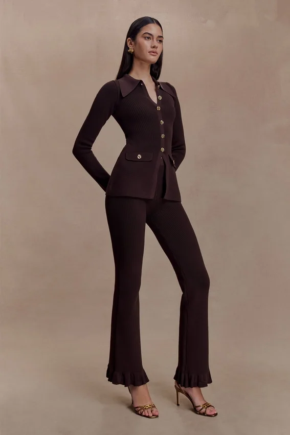 Suzie Ribbed Flared Pants – Chocolate Suzie Ribbed Flared Pants – Chocolate