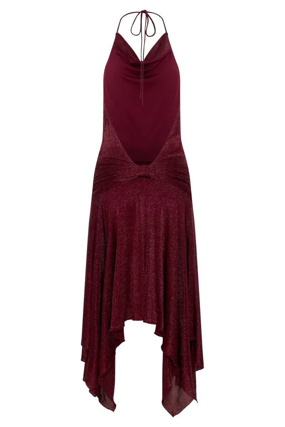 Sylvie Lurex Hankie Midi Dress – Wine Sylvie Lurex Hankie Midi Dress – Wine