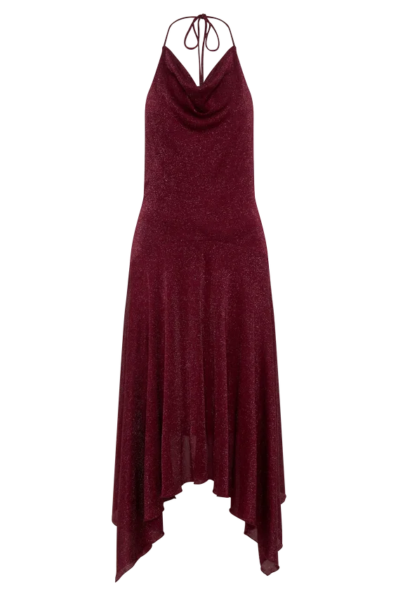 Sylvie Lurex Hankie Midi Dress – Wine Sylvie Lurex Hankie Midi Dress – Wine