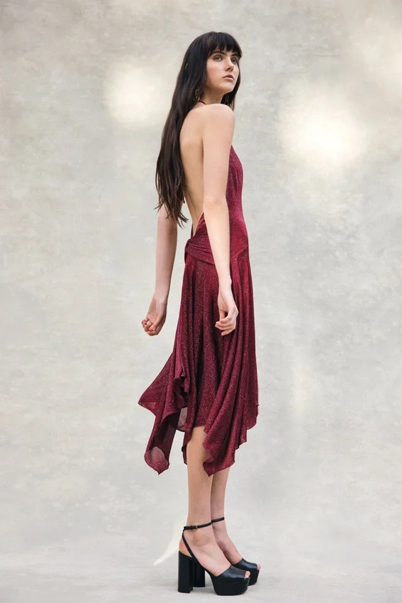 Sylvie Lurex Hankie Midi Dress – Wine Sylvie Lurex Hankie Midi Dress – Wine
