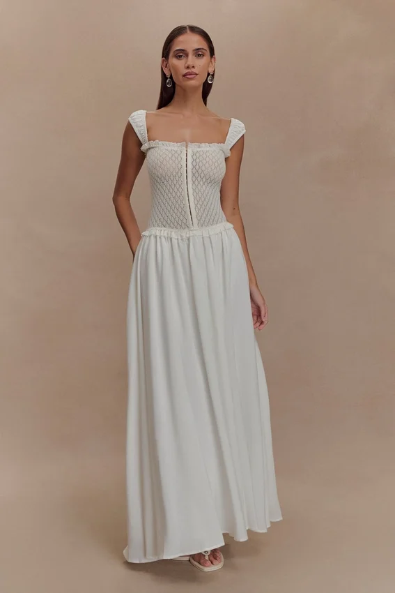 Tahlia Pointelle Knit Midi Dress – White Tahlia Pointelle Knit Midi Dress – White