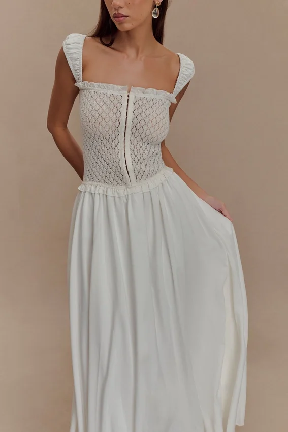 Tahlia Pointelle Knit Midi Dress – White Tahlia Pointelle Knit Midi Dress – White