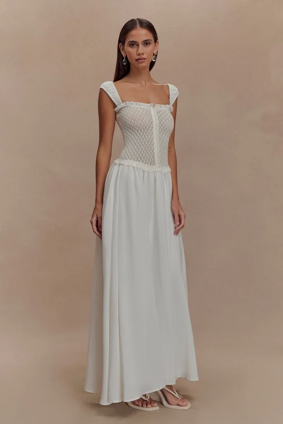 Tahlia Pointelle Knit Midi Dress – White Tahlia Pointelle Knit Midi Dress – White