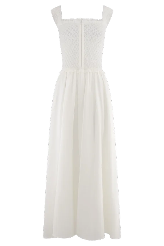 Tahlia Pointelle Knit Midi Dress – White Tahlia Pointelle Knit Midi Dress – White