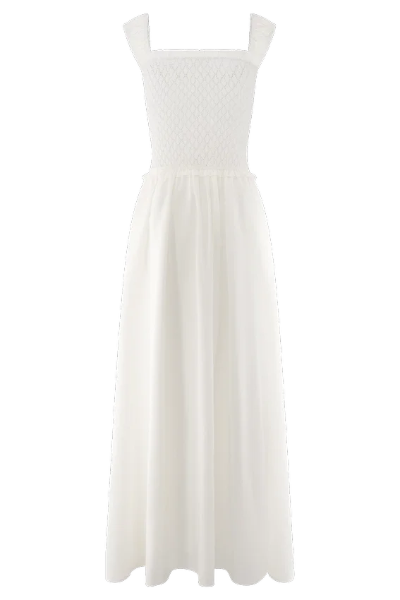 Tahlia Pointelle Knit Midi Dress – White Tahlia Pointelle Knit Midi Dress – White