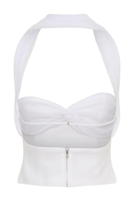 Talia Chiffon And Linen Halter Top – White Talia Chiffon And Linen Halter Top – White
